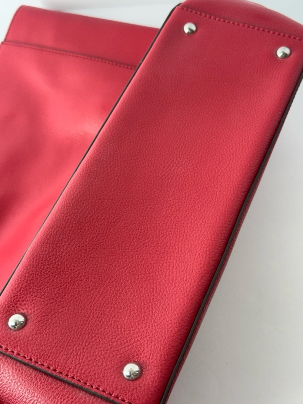 Ralph Lauren Arlington Tote Bag Red Cow Leather Sleek Shopper Silver Accents - Picture 16 of 16